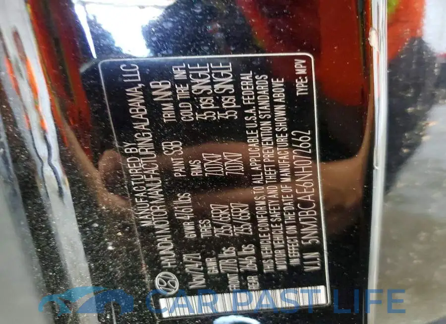 5NMJBCAE6NH072662# 12