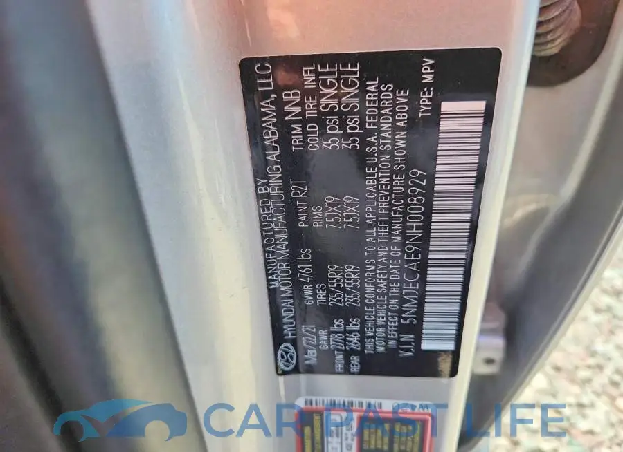 5NMJECAE9NH008929# 13