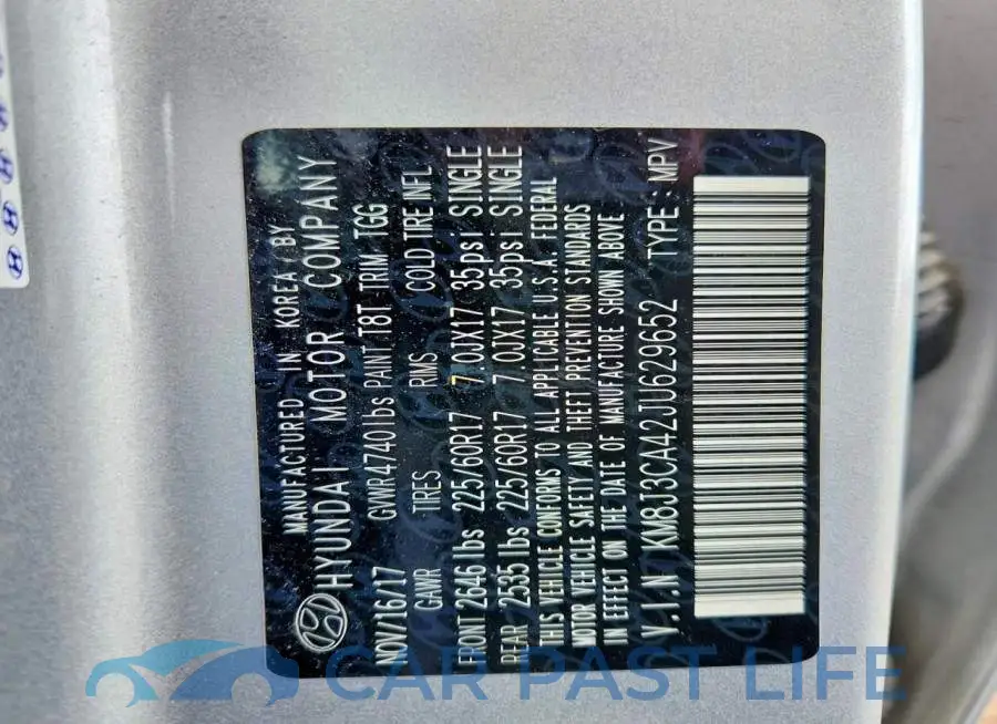 KM8J3CA42JU629652# 12