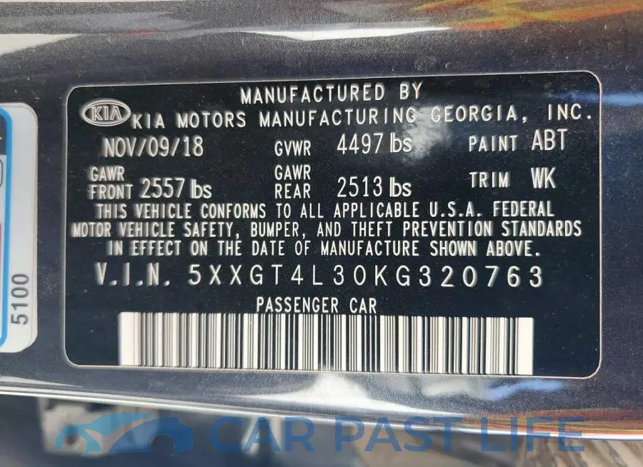 5XXGT4L30KG320763# 12