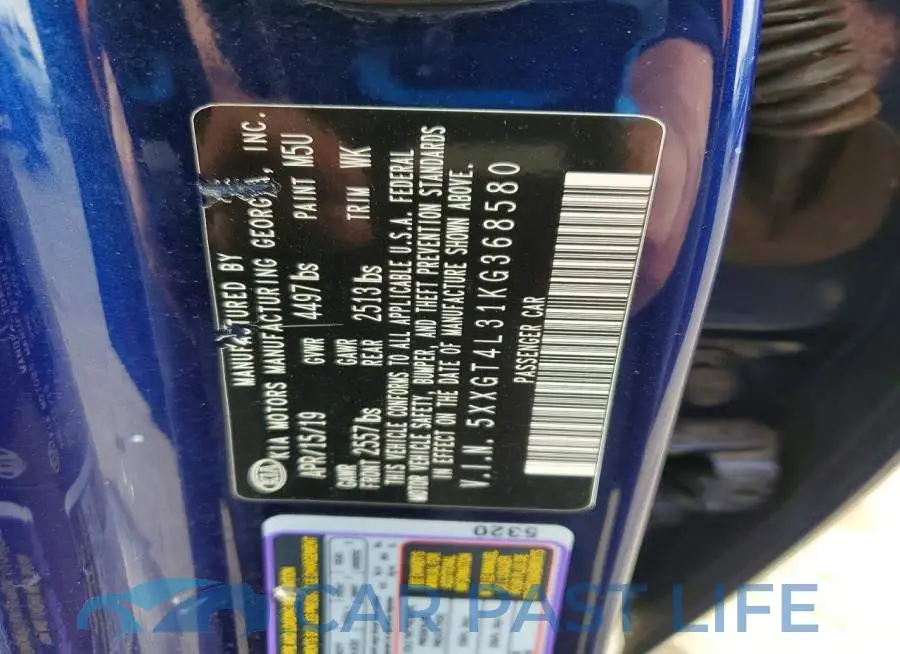 5XXGT4L31KG368580# 12