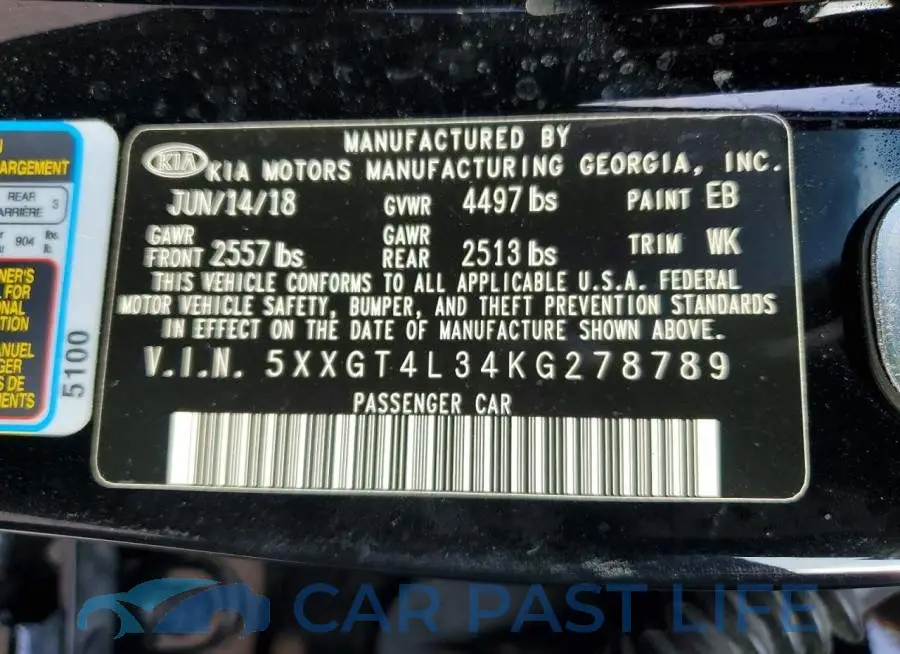 5XXGT4L34KG278789# 12