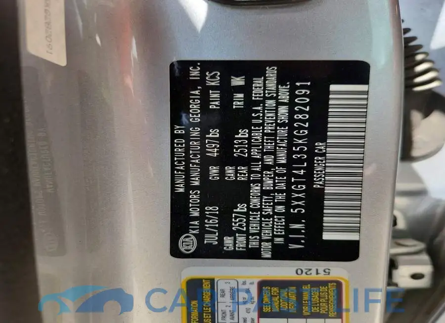 5XXGT4L35KG282091# 12