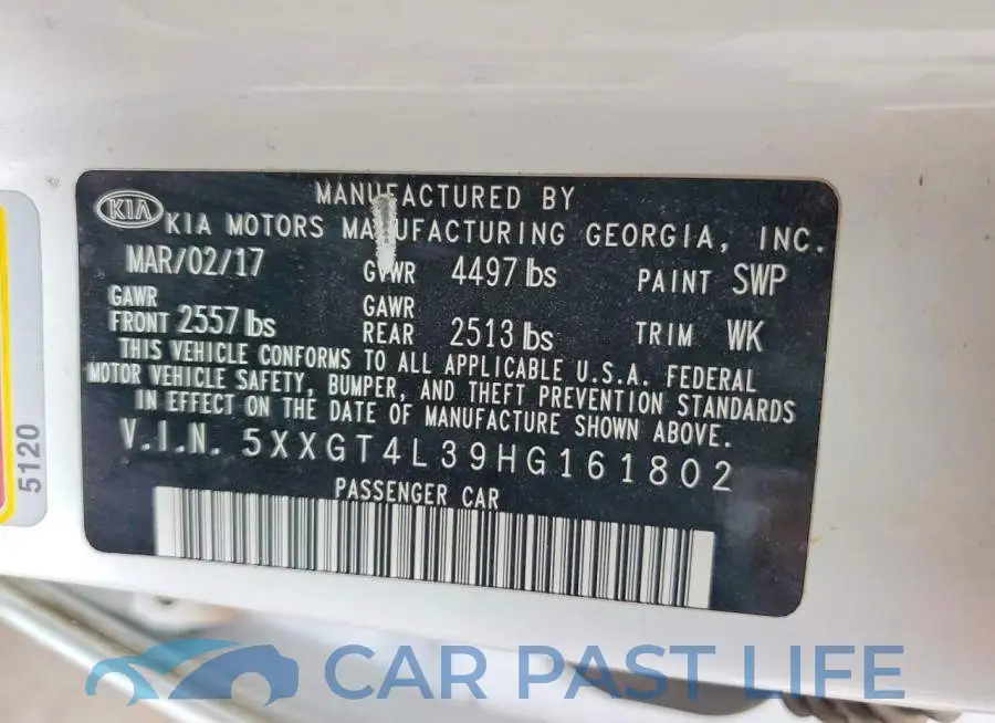 5XXGT4L39HG161802# 12