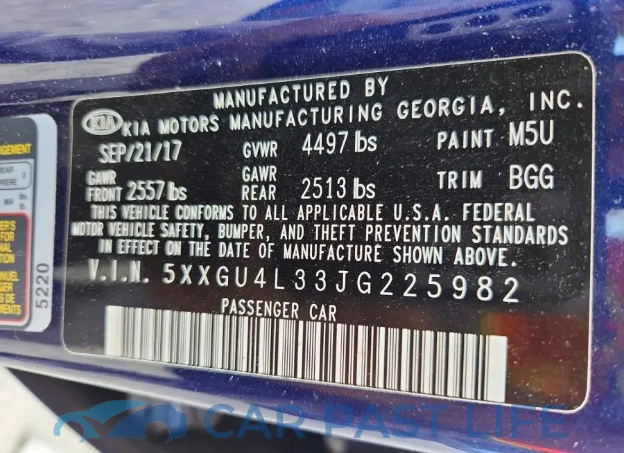 5XXGU4L33JG225982# 12
