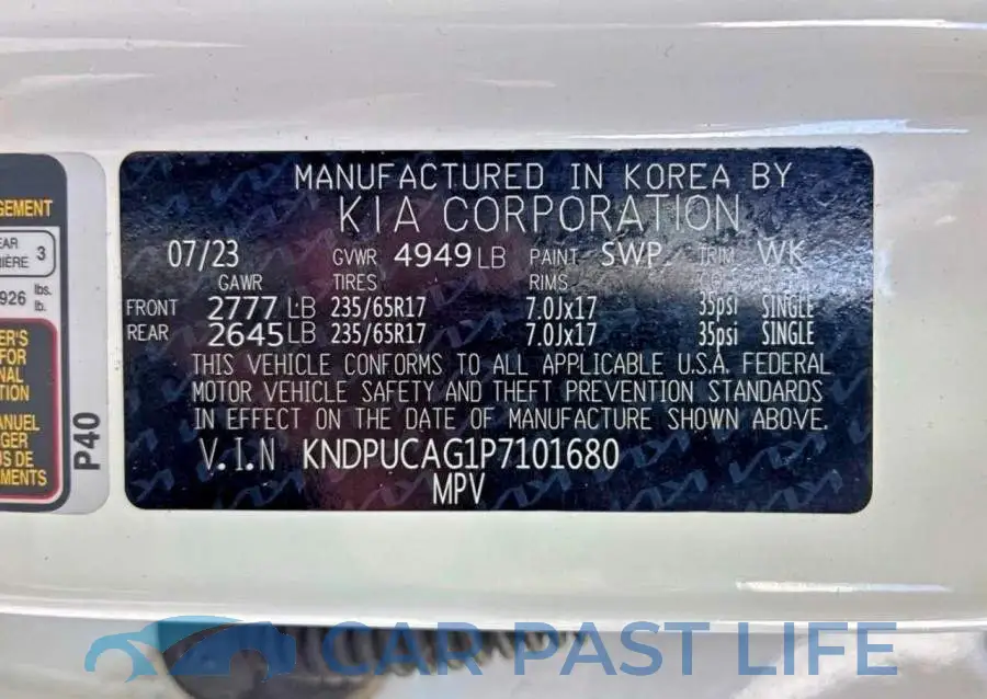 KNDPUCAG1P7101680# 10