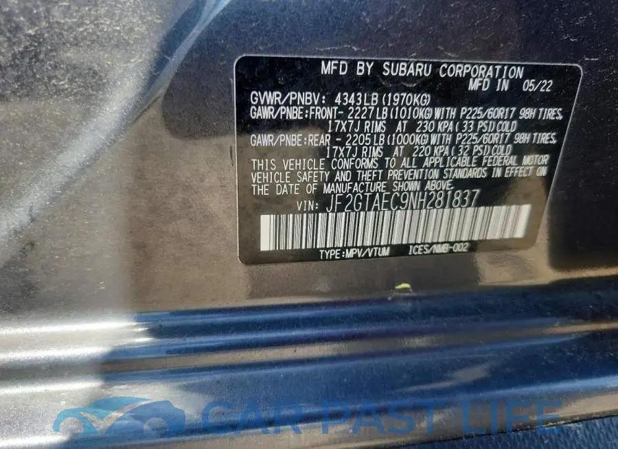 JF2GTAEC9NH281837# 13