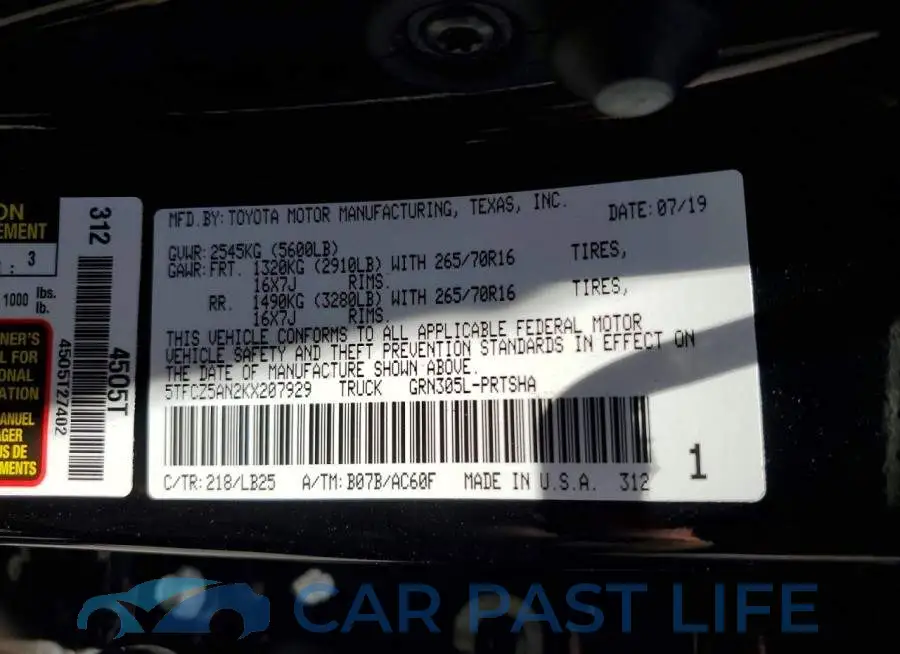5TFCZ5AN2KX207929# 12