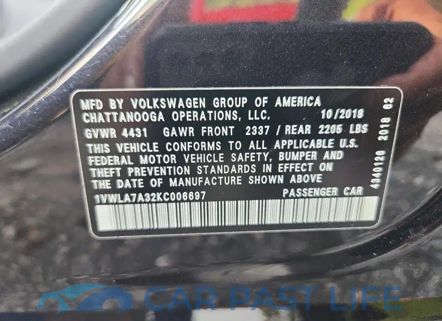 1VWLA7A32KC006697# 12