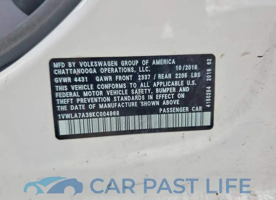 1VWLA7A38KC004968# 12