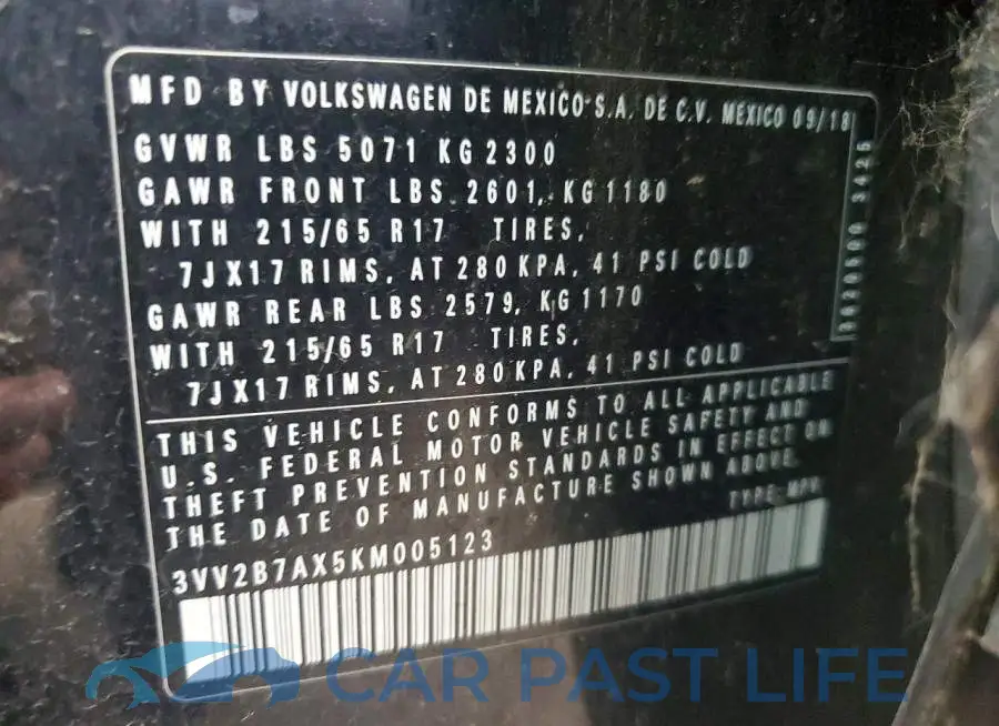 3VV2B7AX5KM005123# 12