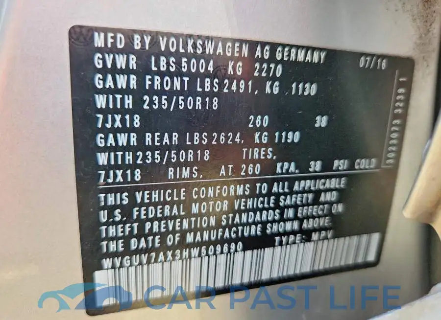 WVGUV7AX3HW509690# 13
