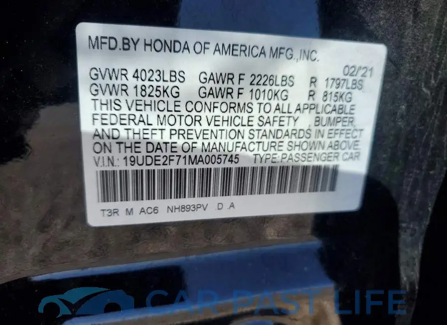 19UDE2F71MA005745# 13