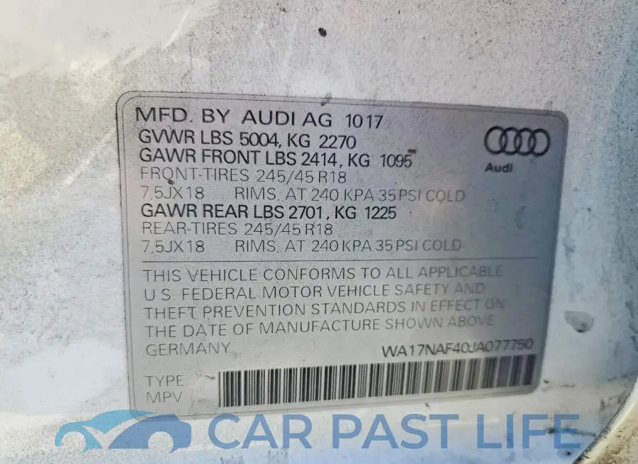 WA17NAF40JA077750# 12