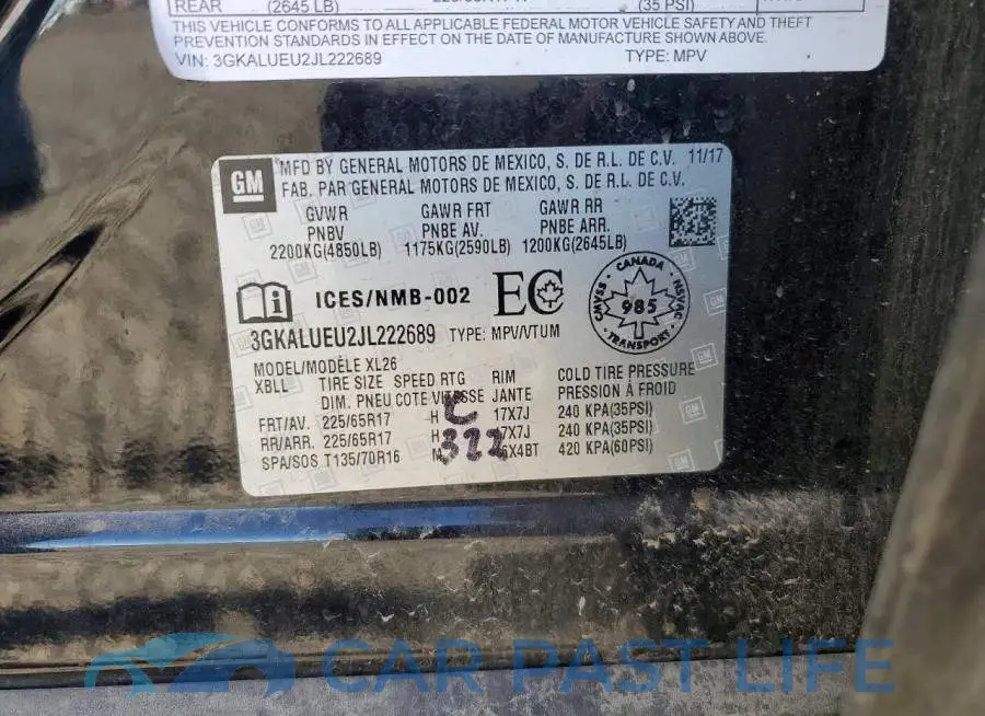 3GKALUEU2JL222689# 13