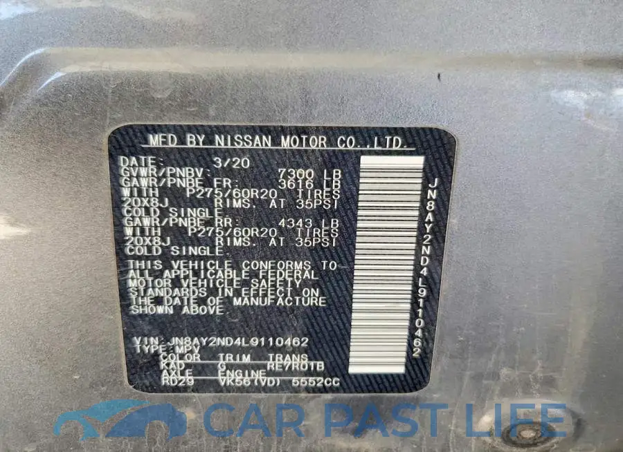 JN8AY2ND4L9110462# 13
