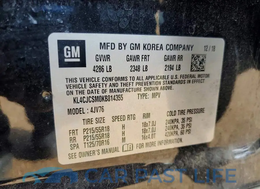 KL4CJCSM0KB814355# 13