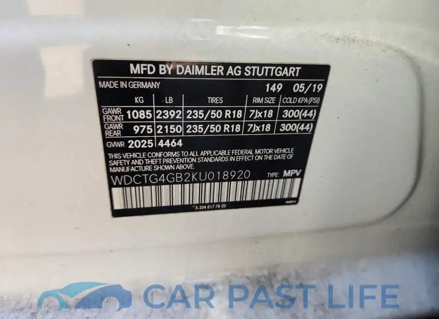 WDCTG4GB2KU018920# 13