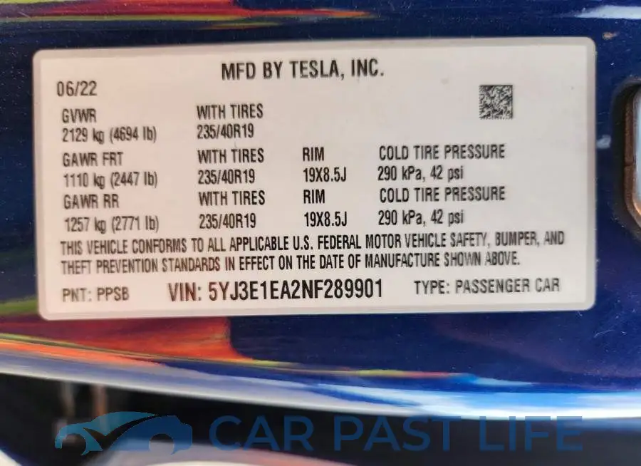 5YJ3E1EA2NF289901# 12