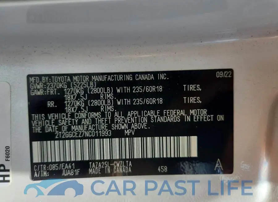 2T2GGCEZ7NC011993# 12
