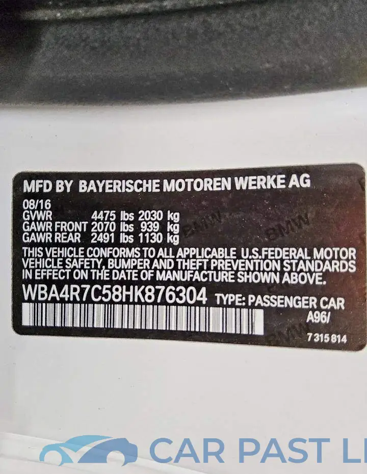 WBA4R7C58HK876304# 12