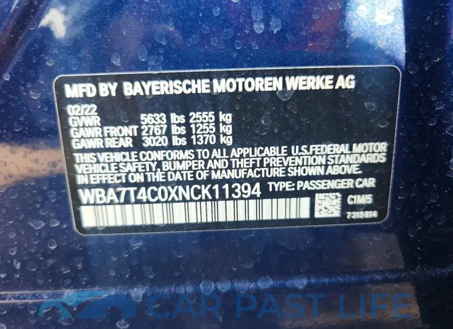 WBA7T4C0XNCK11394# 12