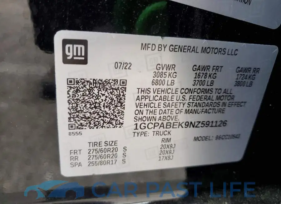 1GCPABEK9NZ591126# 12