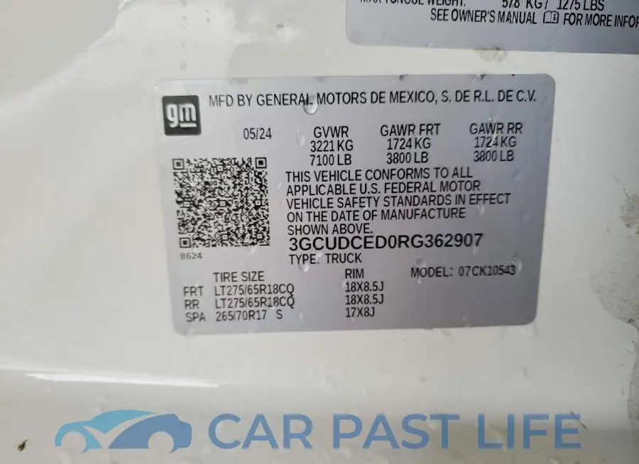 3GCUDCED0RG362907# 12