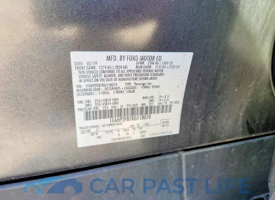 1FAHP2F87KG118070# 12