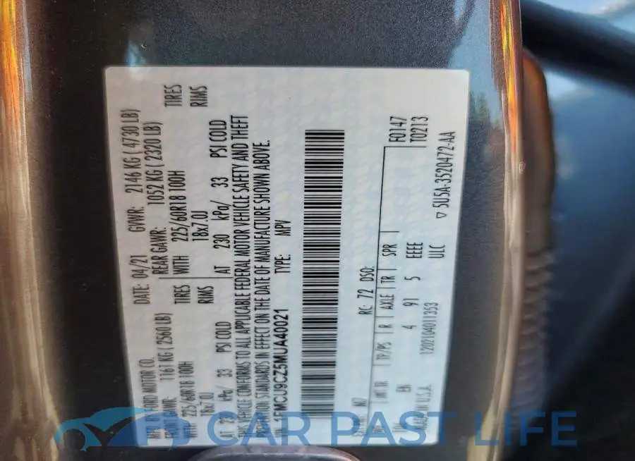 1FMCU9CZ5MUA40021# 13