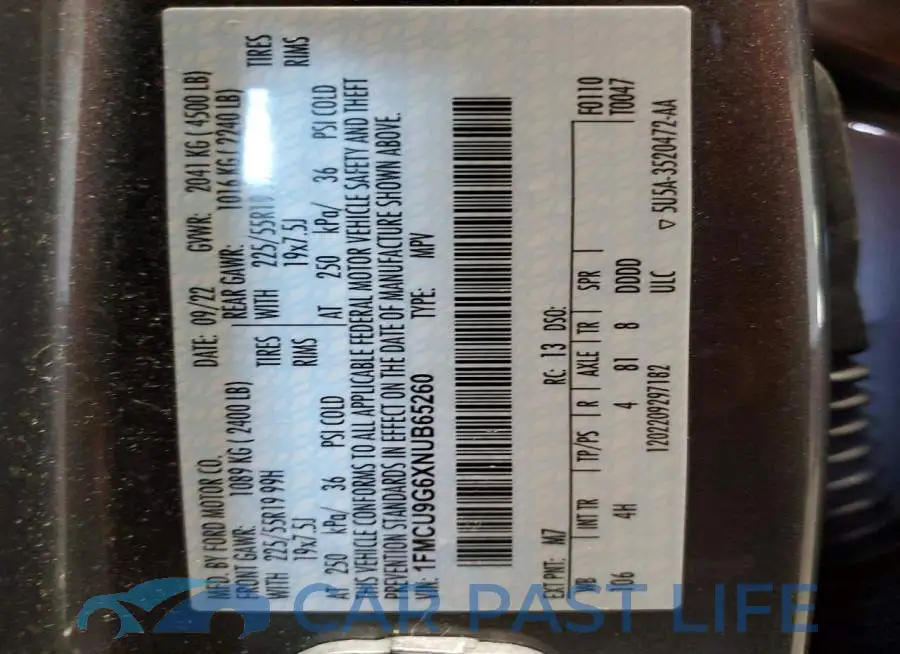 1FMCU9G6XNUB65260# 12