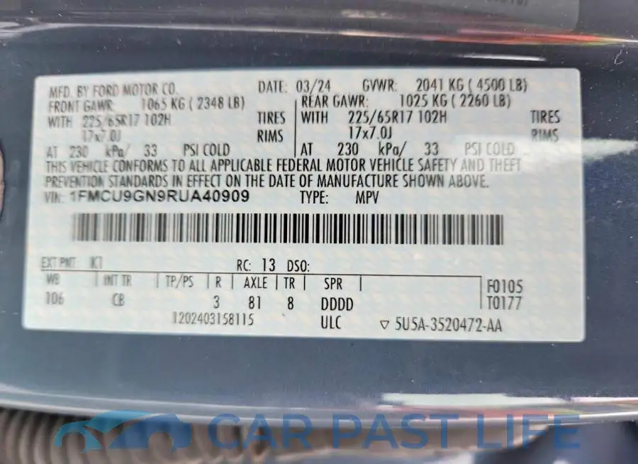 1FMCU9GN9RUA40909# 13