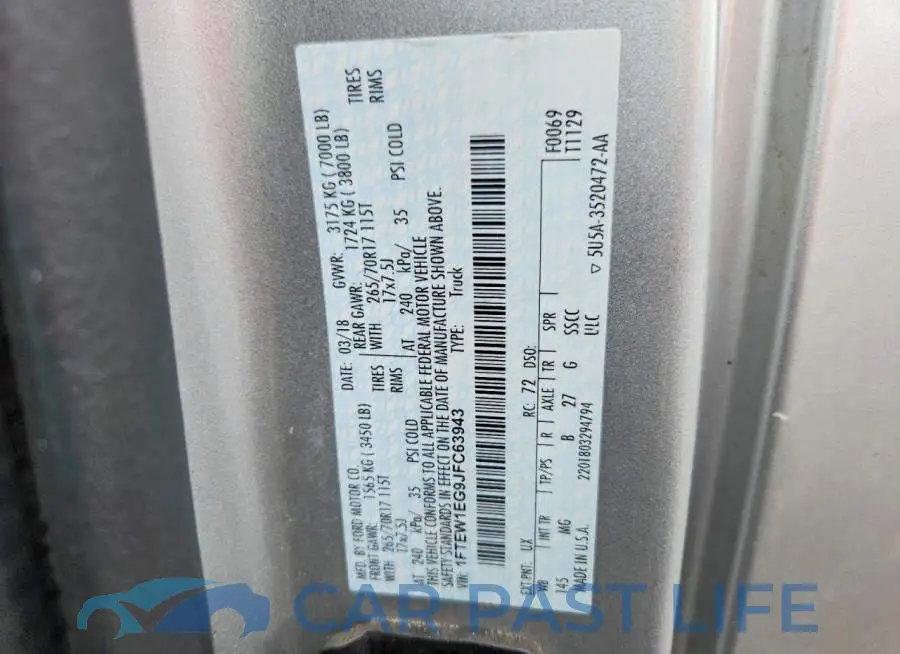 1FTEW1EG9JFC63943# 12