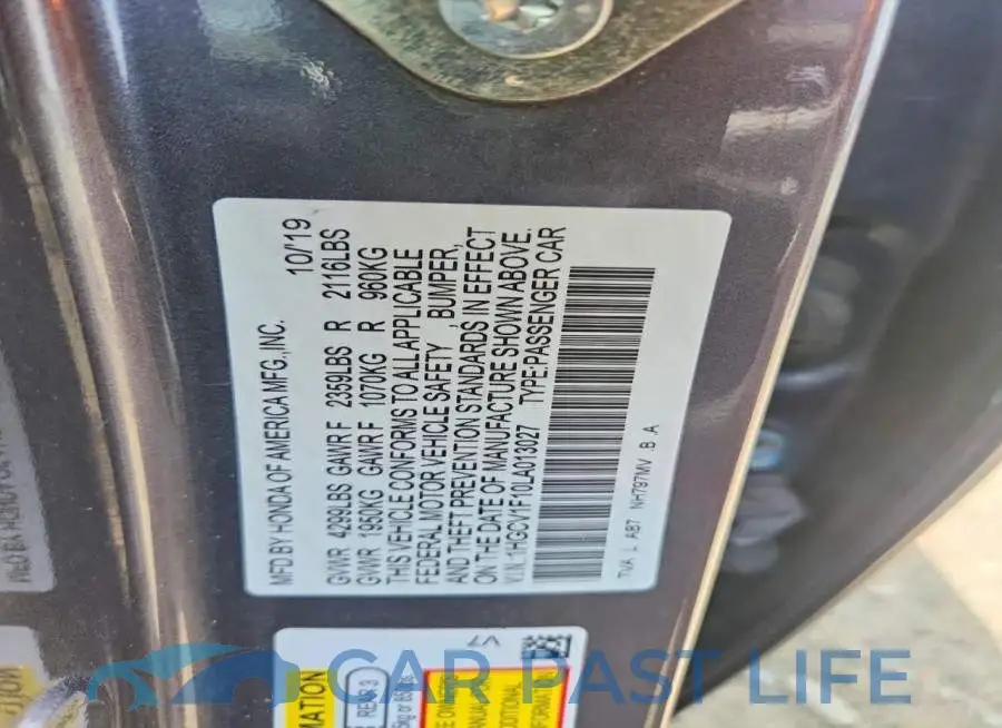 1HGCV1F10LA013027# 12