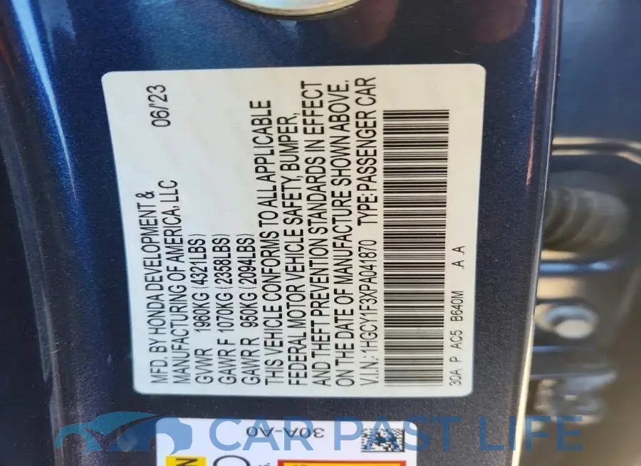 1HGCY1F3XPA041870# 12