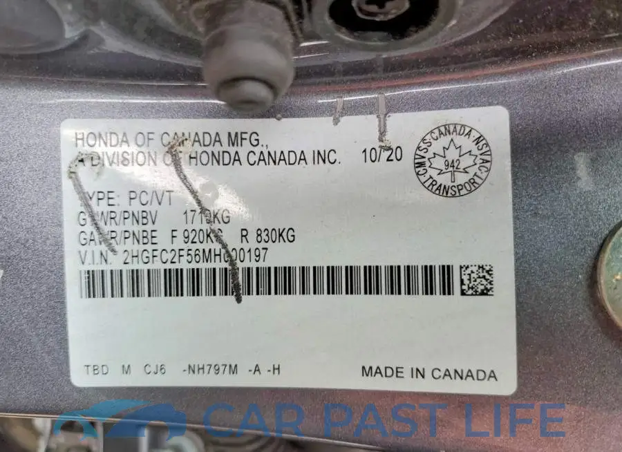2HGFC2F56MH000197# 12