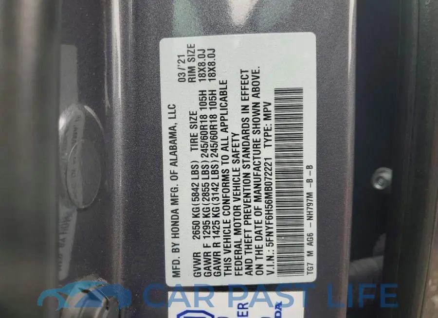5FNYF6H56MB072221# 13