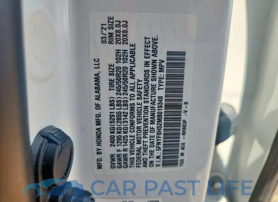 5FNYF8H52MB019348# 13