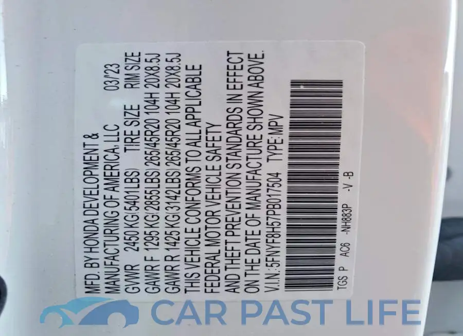 5FNYF8H57PB017504# 12