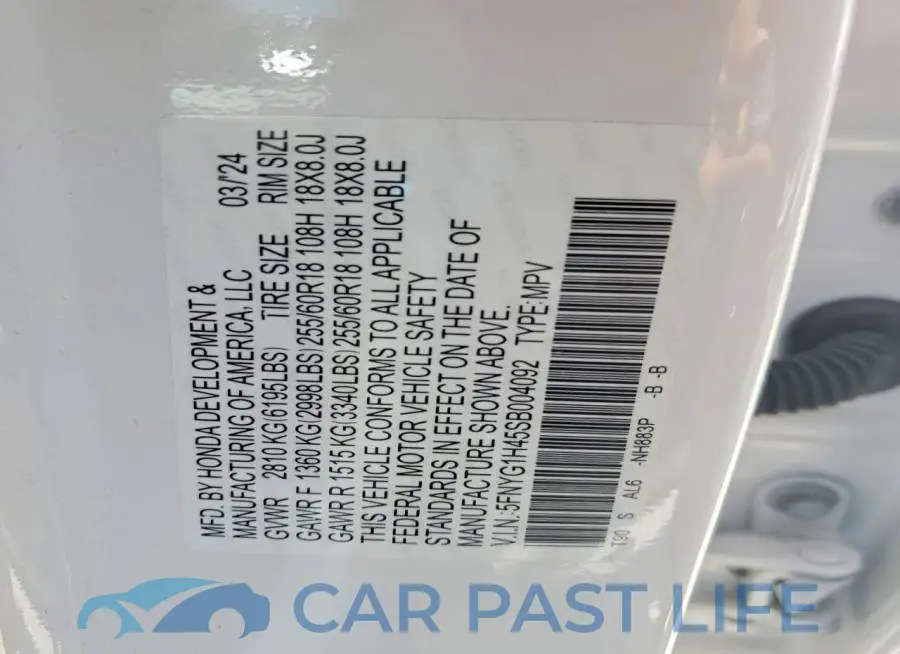 5FNYG1H45SB004092# 14