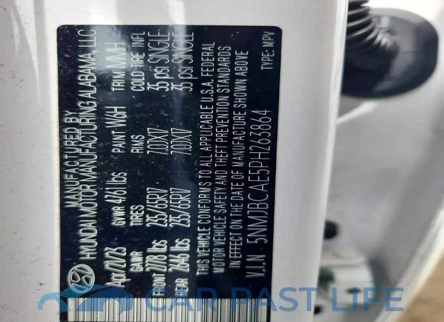 5NMJBCAE5PH263864# 12