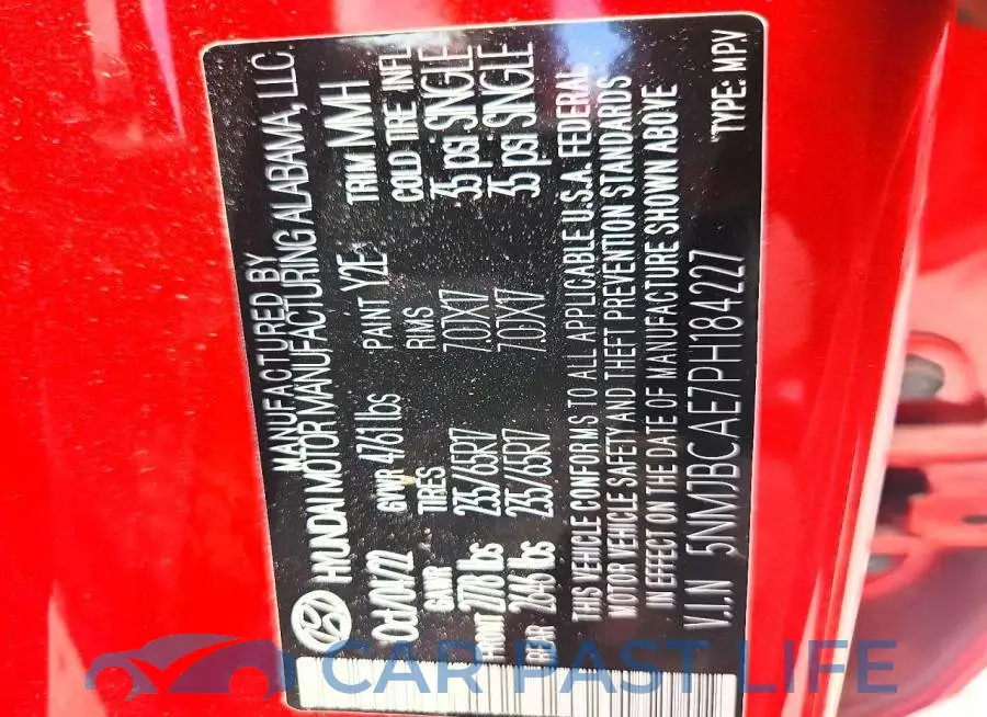 5NMJBCAE7PH184227# 14