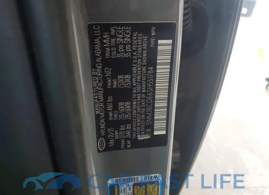 5NMJBCDE6SH551784# 13