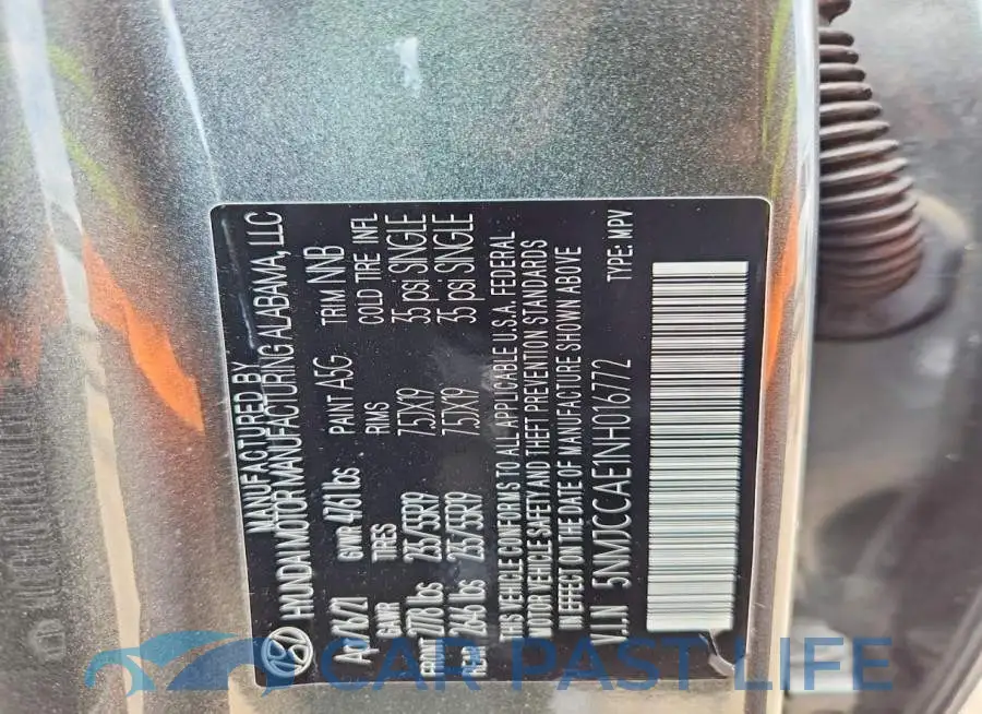 5NMJCCAE1NH016772# 13