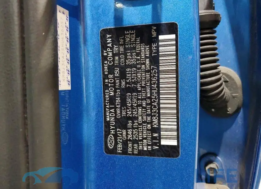 KM8J3CA25HU436257# 14