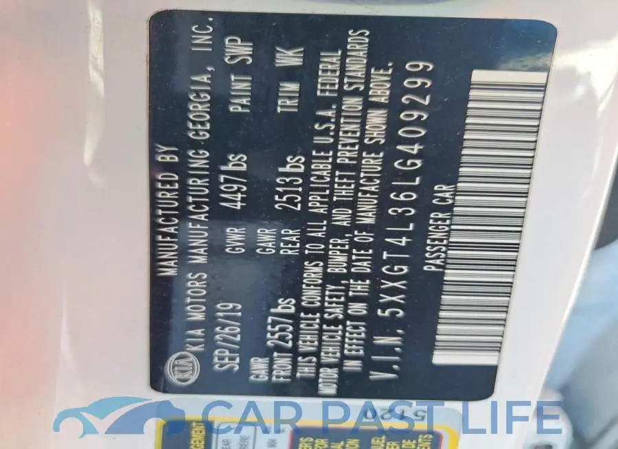 5XXGT4L36LG409299# 12