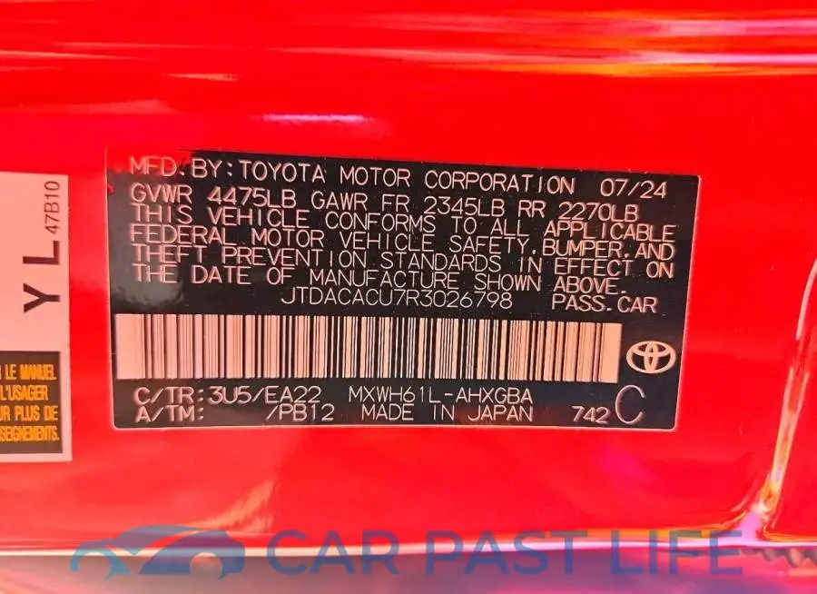 JTDACACU7R3026798# 12
