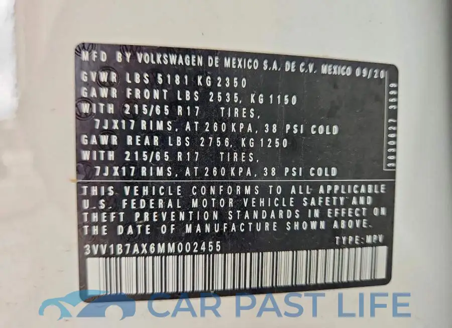 3VV1B7AX6MM002455# 13