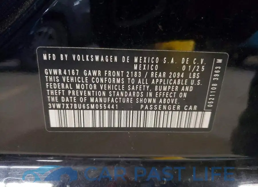 3VW7X7BU6SM055441# 12