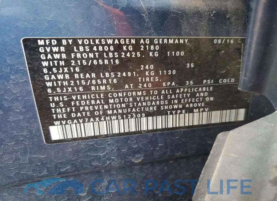 WVGAV7AX4HW512309# 13